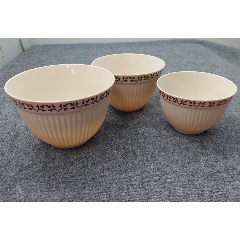 Paula Dean Harvest Nesting Melamine Bowls Leaves Ribbed Mixing Lot 3 Green Red